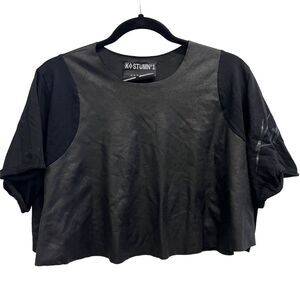 Kostumn‎ 1 short sleeve black faux leather panel crop top womens blouse Size: 1